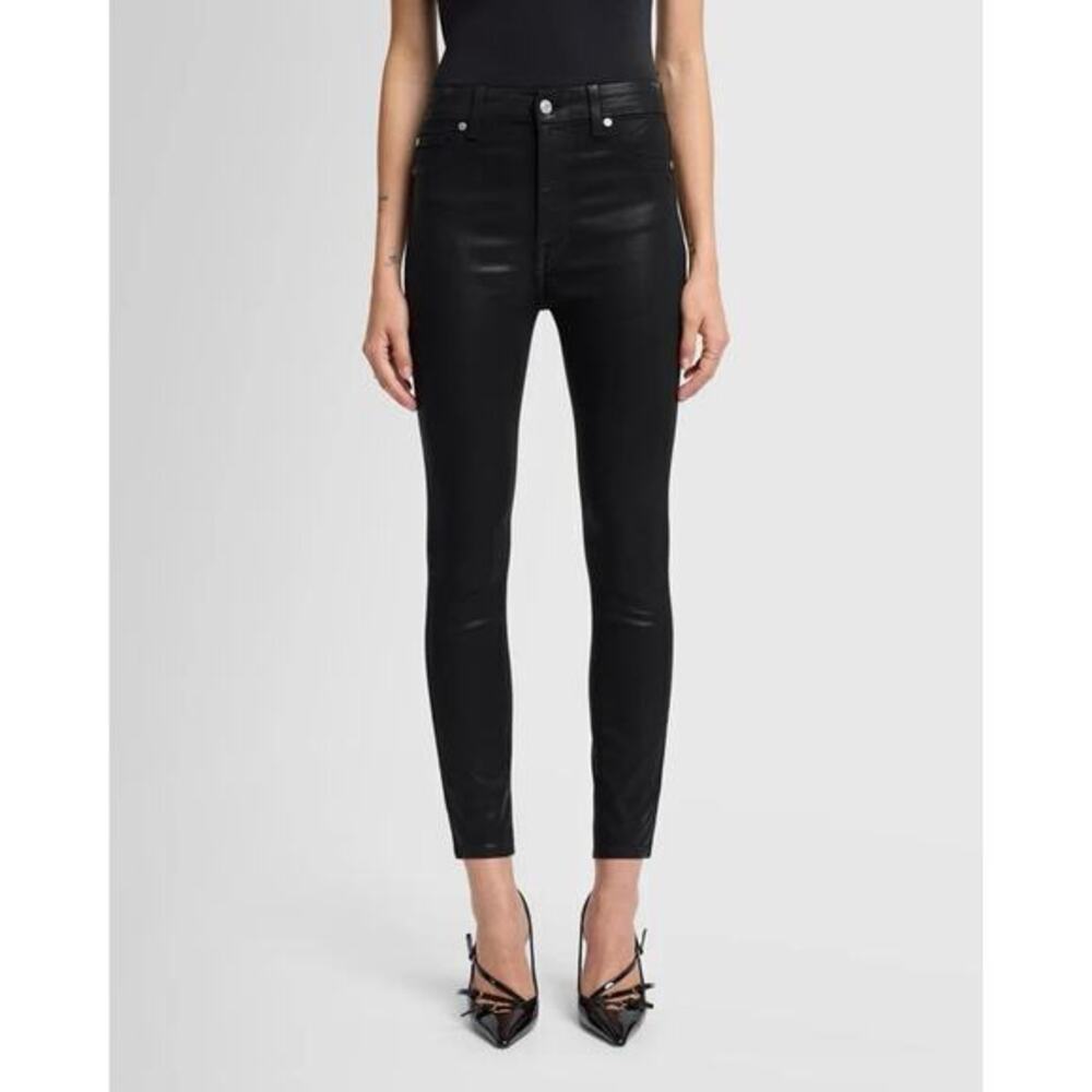 .new 7 For All Mankind Gwenevere Black Coated Skinny Jeans 25 Glamrock Bikercore